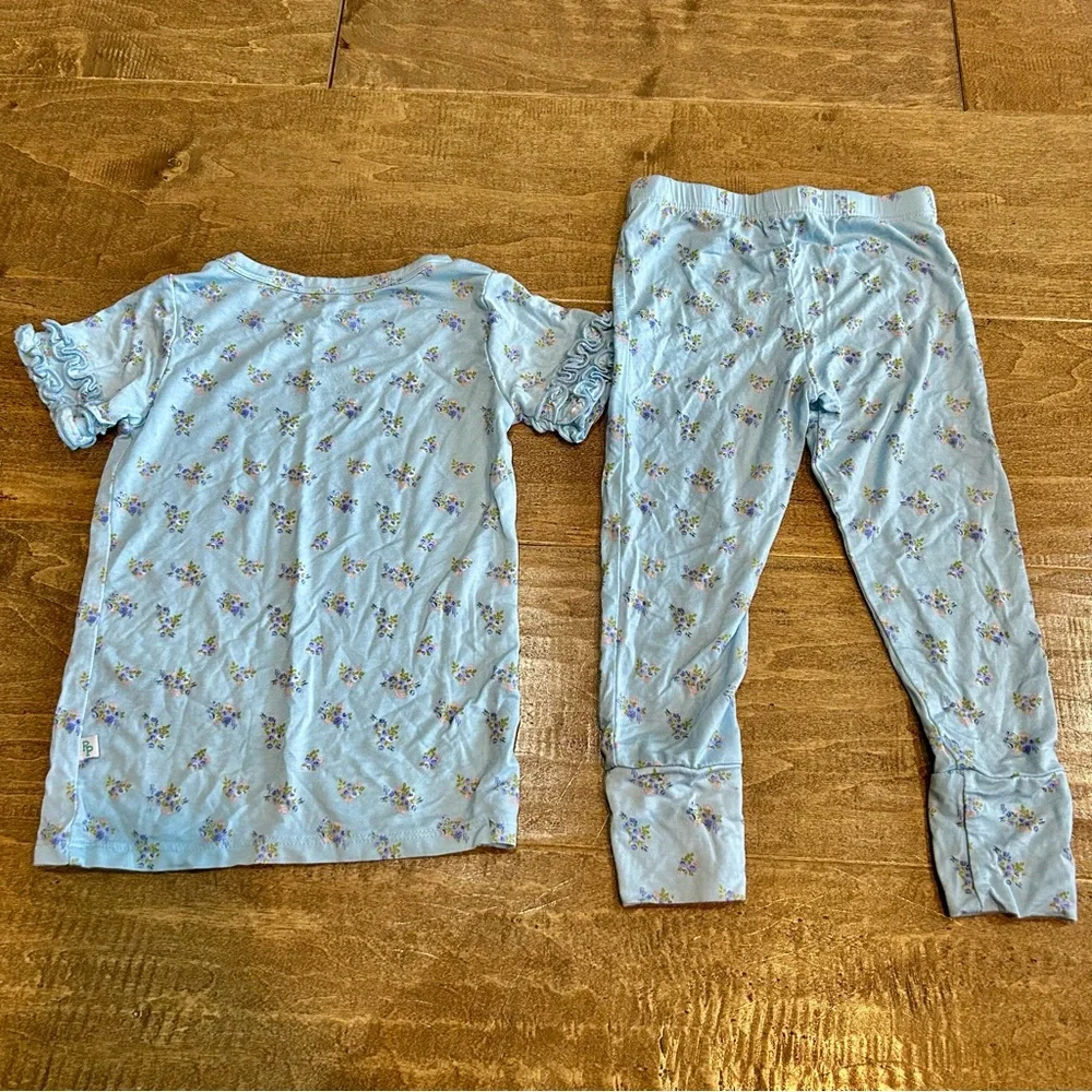 Posh Peanut Toddler Girl Ruffle Short Sleeve Floral Print Pajama Set 18-24 M EUC